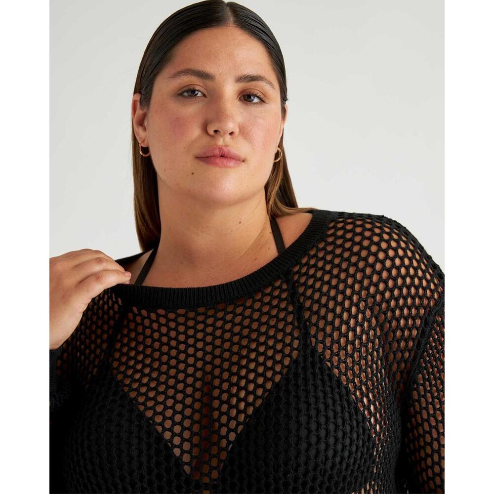 Quince 100% Organic Cotton Crochet Swim Cover-Up Black XS